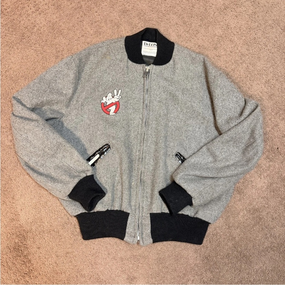 Vintage Ghostbusters 2 Delong Movie Promo Bomber Wool 80s Jacket Size 44 READ